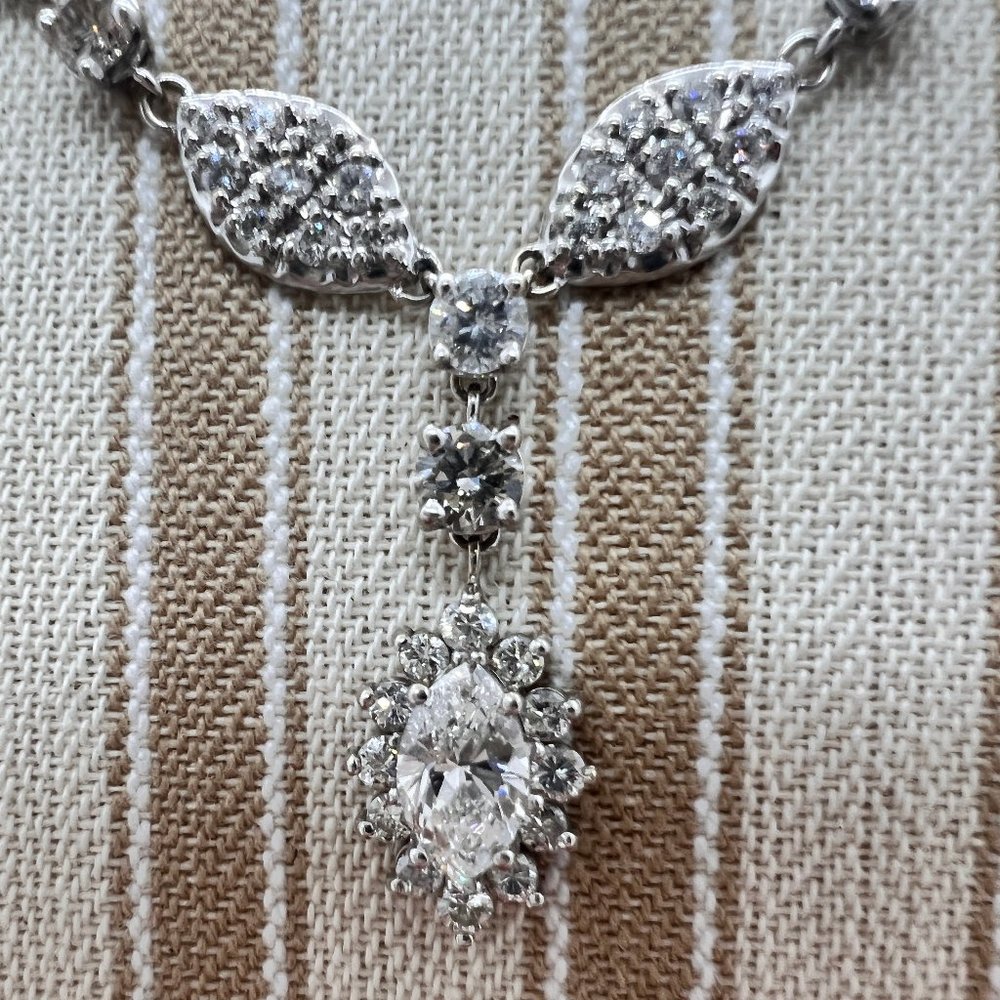 14Kt White Gold, Diamond Necklace on an 18-inch cable link adjustable chain